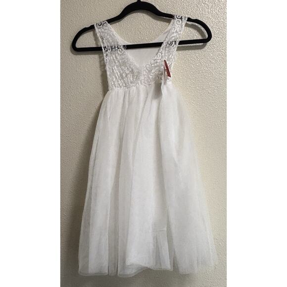New 2Bunnies Girls Size 3T White Dress Lace Back A-Line Tulle Formal Flower Girl - Picture 2 of 8